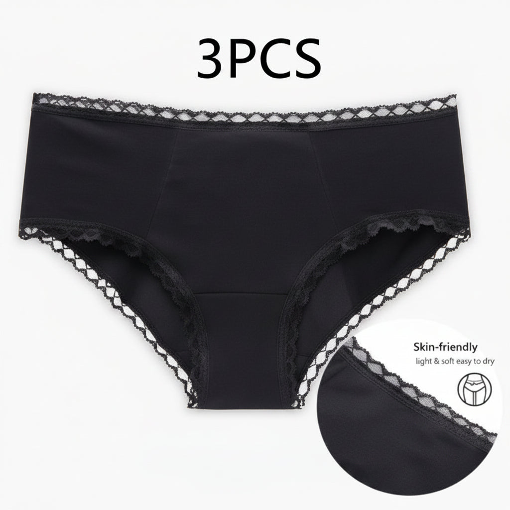 Black women's underwear with lace trim on a white background