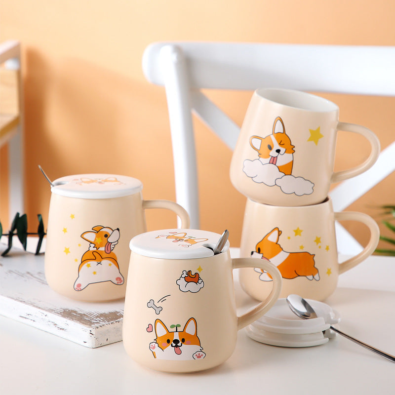 Cartoon Cute Corgi Ceramic Mug Large Capacity - AmiraMart