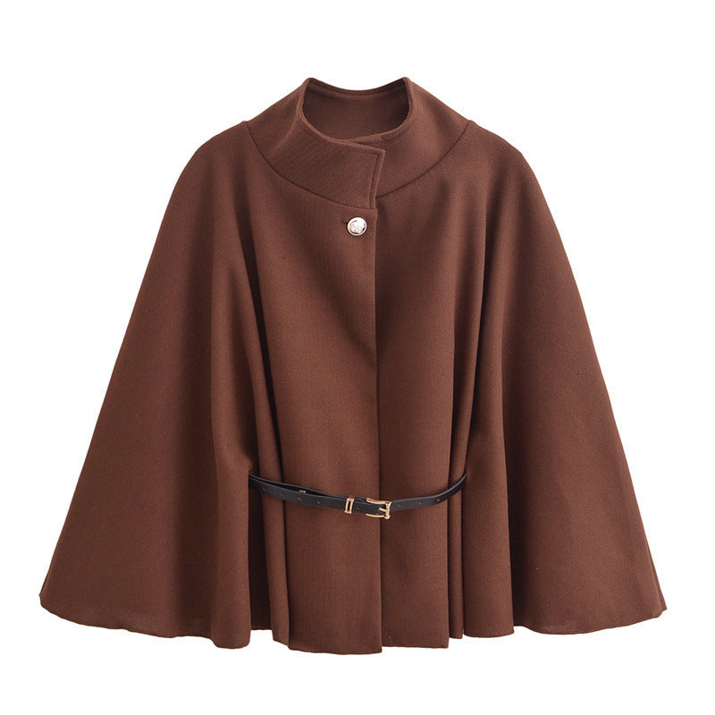 Brown cape with a belt on a white background