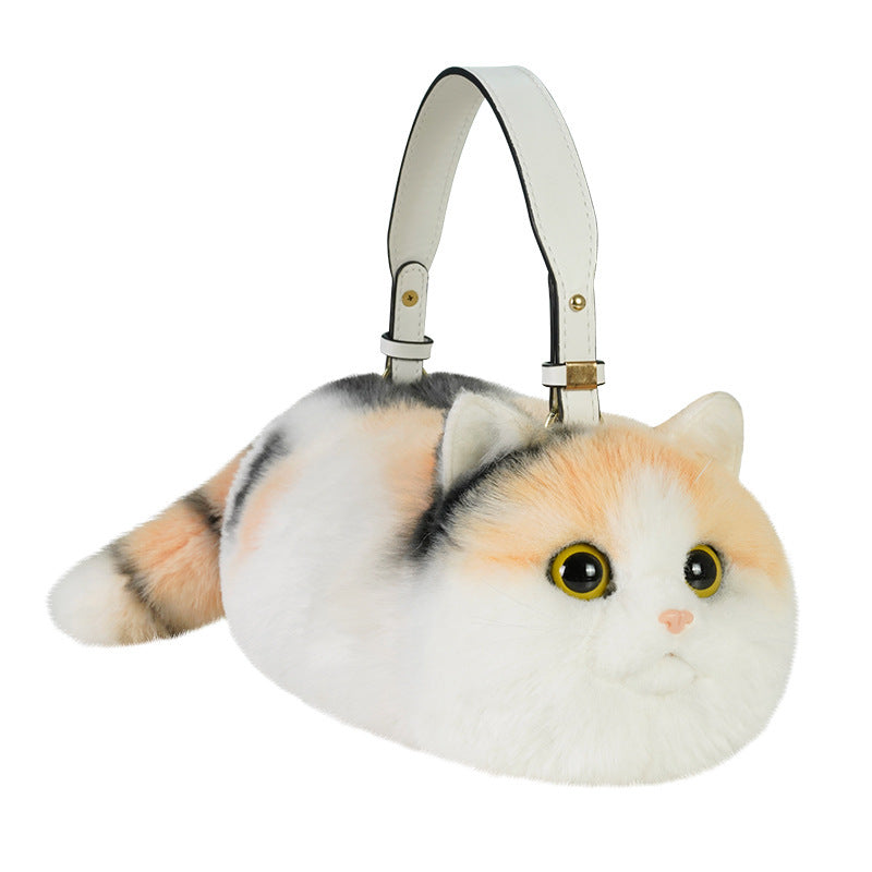 Cat-shaped handbag with a white background