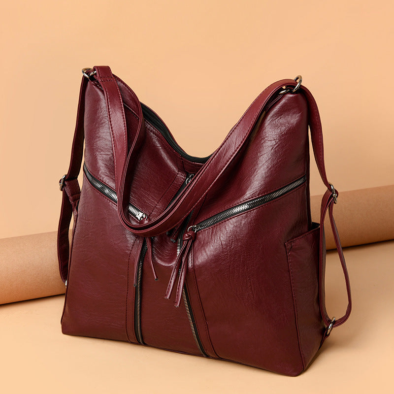 Soft Leather Versatile Leisure Shoulder Bag Multifunctional Backpack - AmiraMart