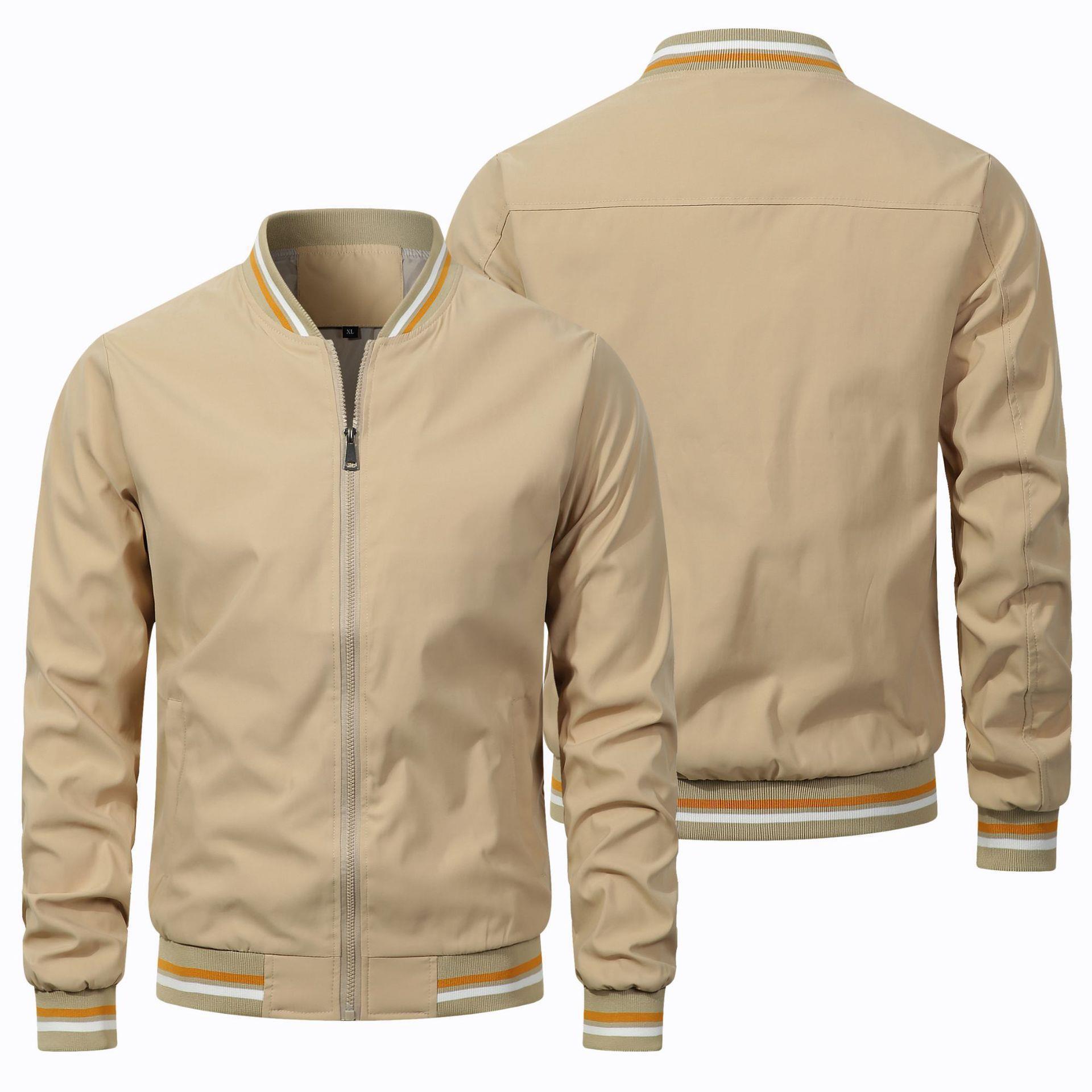 Beige jacket shown from front and back on a white background