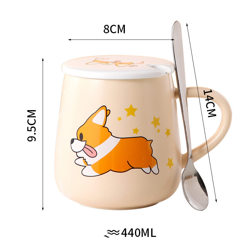 Cartoon Cute Corgi Ceramic Mug Large Capacity - AmiraMart