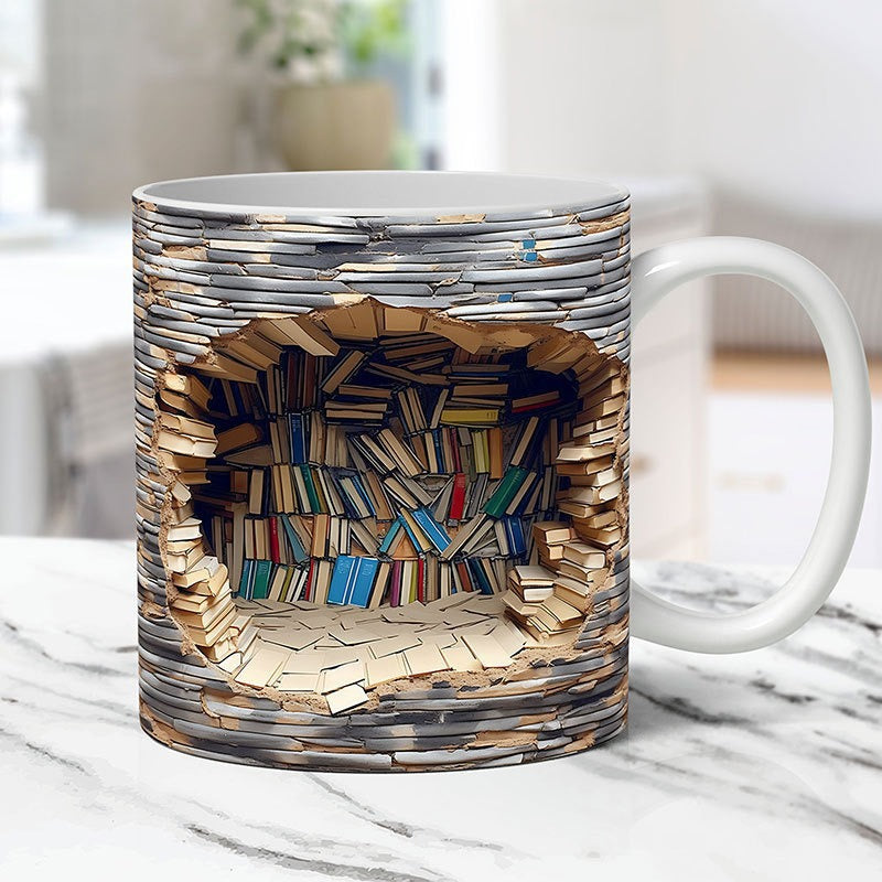 Ceramic 3D Bookshelf Mug Creative Space Design - AmiraMart