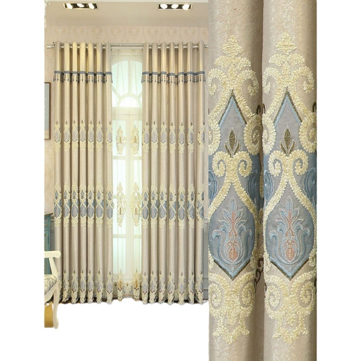 Crown European Embroidery Cloth Mesh Curtains - AmiraMart