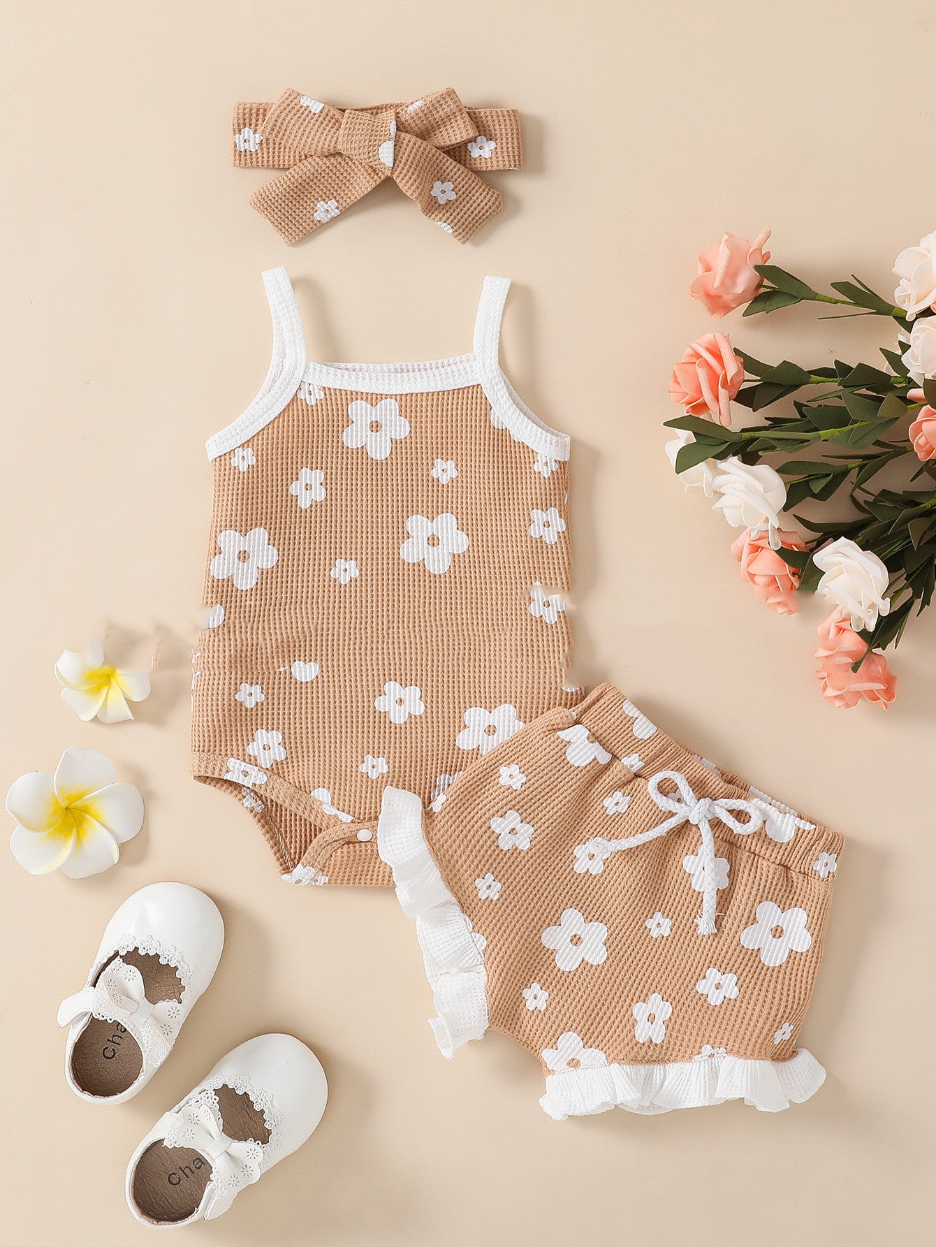 Baby Girl Waffle Print Overall Dress Set - AmiraMart
