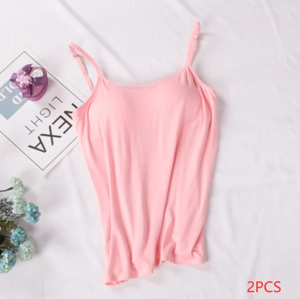 Pink slip dress on a white background with '2PCS' label