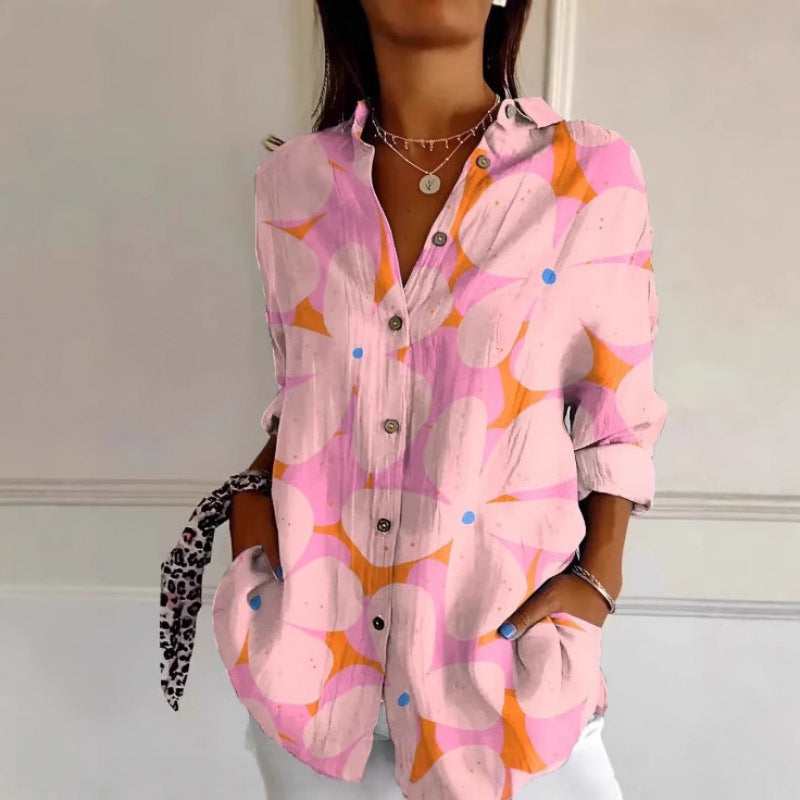 Floral Print Long-sleeved Shirt - AmiraMart