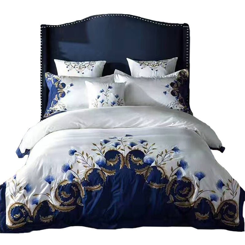60's Satin Embroidered Flower Four - piece Cotton Quilt Cover - AmiraMart
