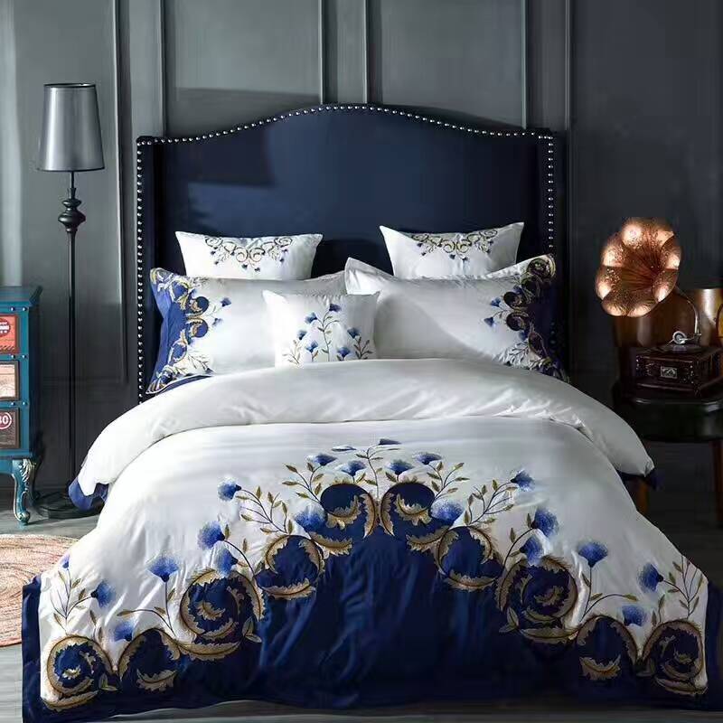 60's Satin Embroidered Flower Four - piece Cotton Quilt Cover - AmiraMart