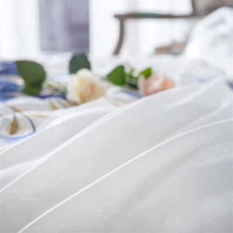 60's Satin Embroidered Flower Four - piece Cotton Quilt Cover - AmiraMart