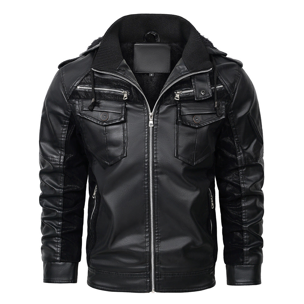 Black leather jacket with zippers on a white background