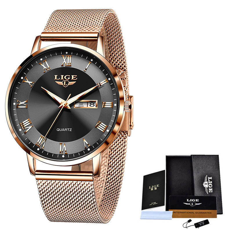 Thin Ladies Quartz Dual Calendar Waterproof Watch - AmiraMart