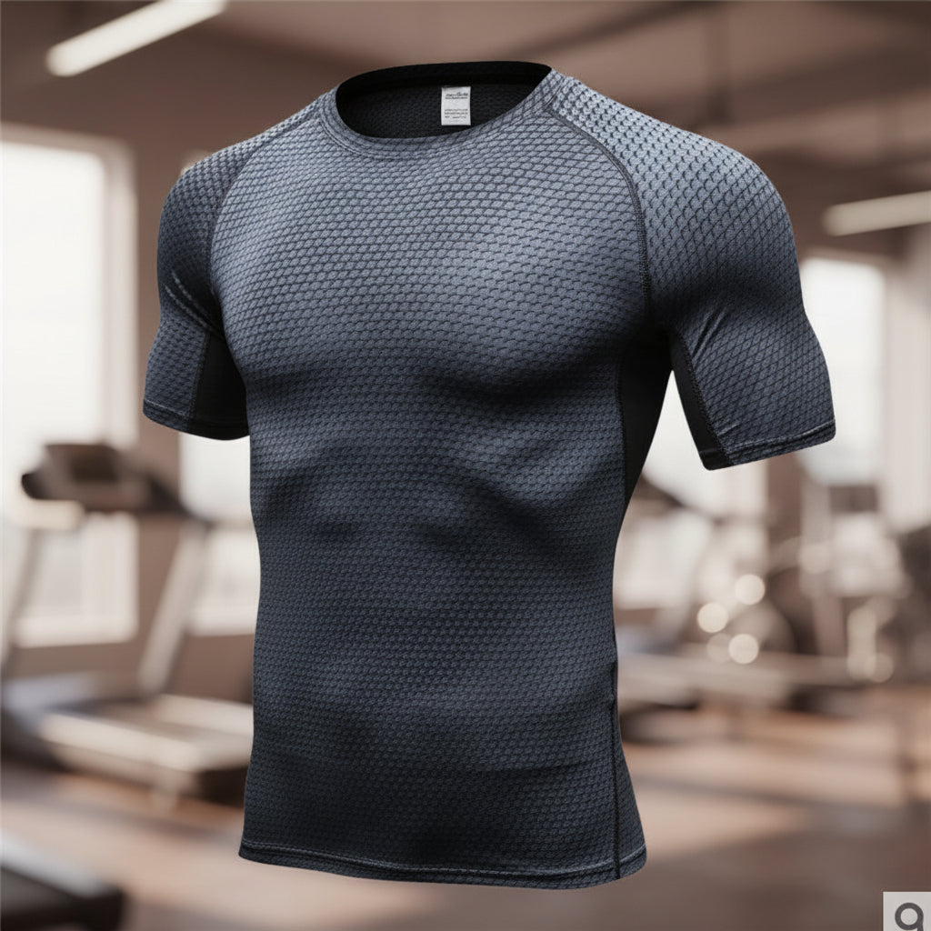 Black textured athletic shirt on a white background