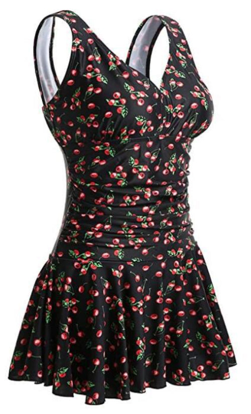 Conservative Women's Plus Size Printed Cherry One-piece Swimsuit - AmiraMart