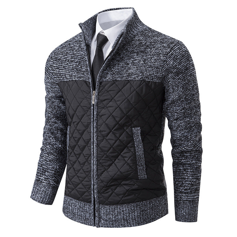 Gray and black quilted jacket on a white background