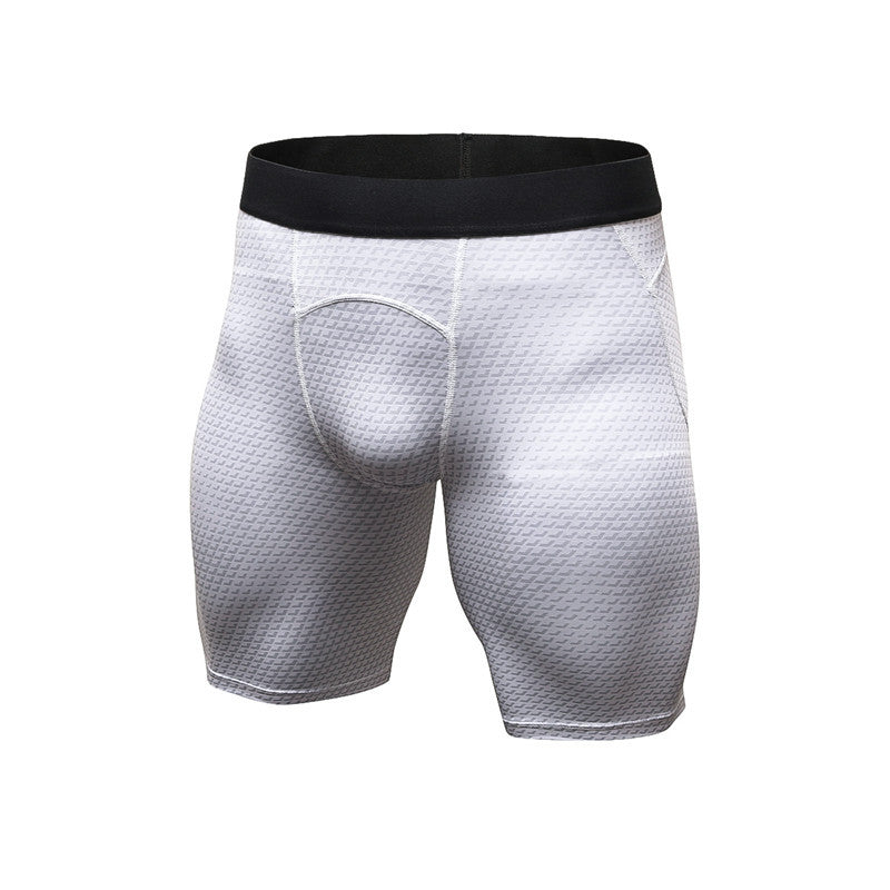 White compression shorts with black waistband on a white background