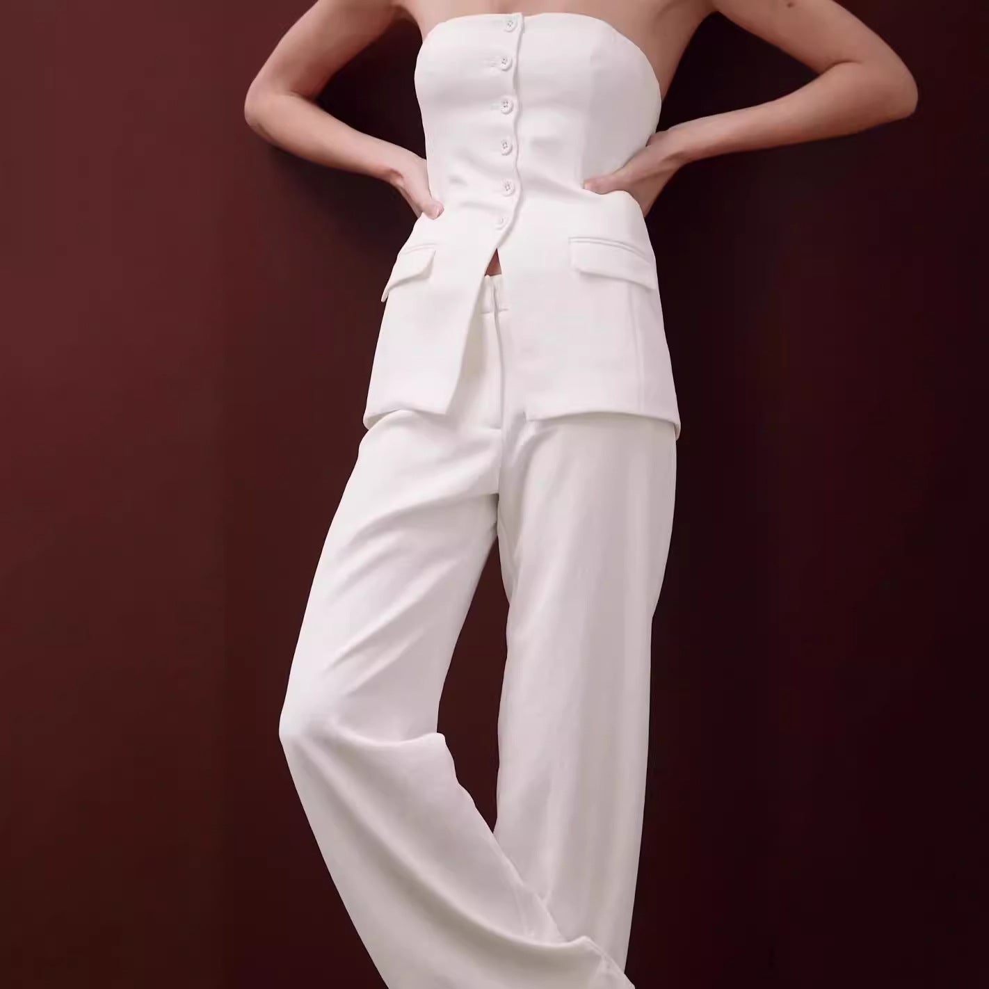 Sleeveless Top And Straight Pants Women's Trousers Set - AmiraMart