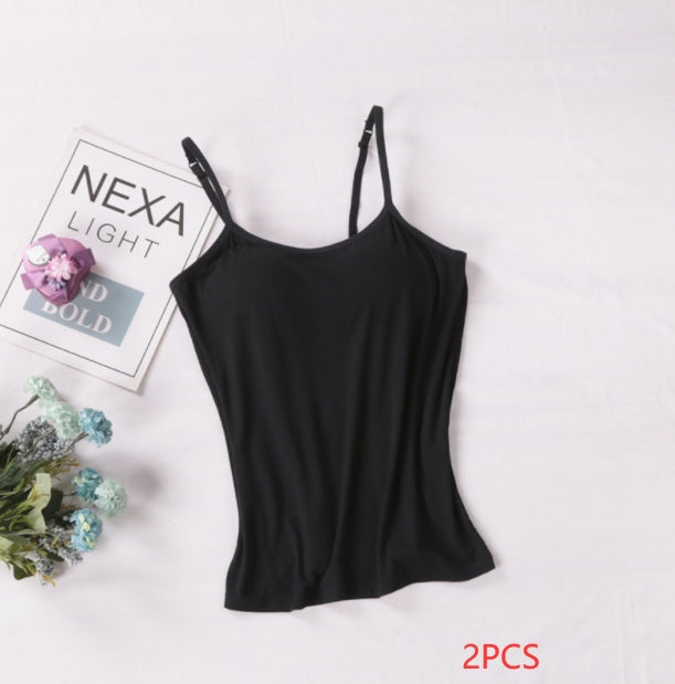 Black spaghetti strap top on a white background with 'Nexa' branding.