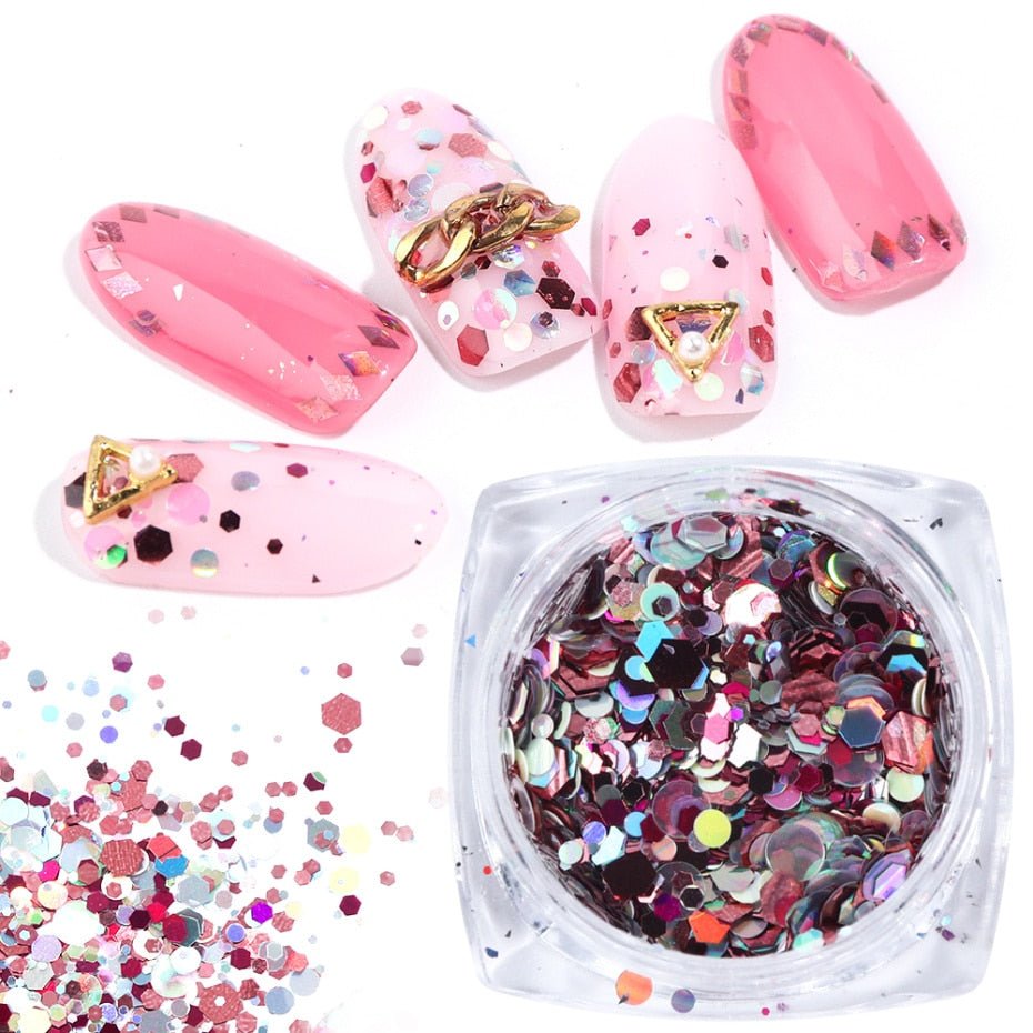 8 Box Mix Glitter Nail Art Powder Flakes Set - AmiraMart