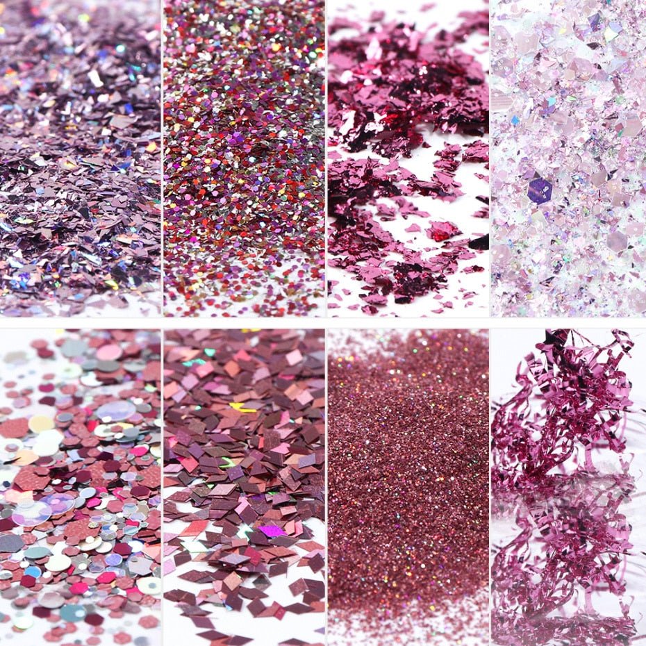8 Box Mix Glitter Nail Art Powder Flakes Set - AmiraMart