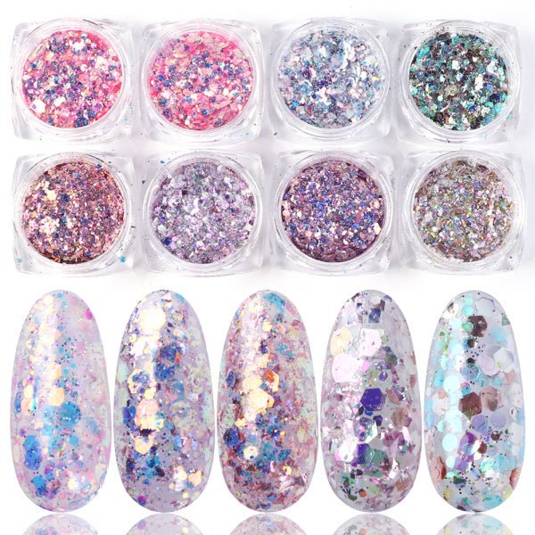 8 Box Mix Glitter Nail Art Powder Flakes Set - AmiraMart