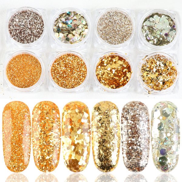 8 Box Mix Glitter Nail Art Powder Flakes Set - AmiraMart