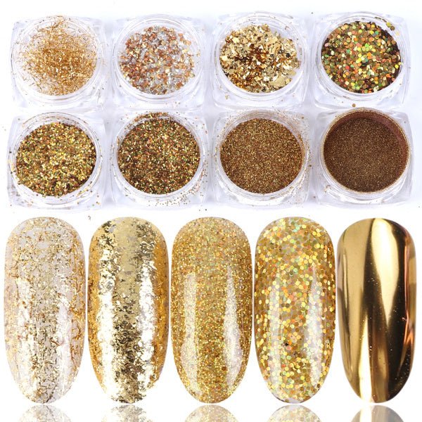 8 Box Mix Glitter Nail Art Powder Flakes Set - AmiraMart