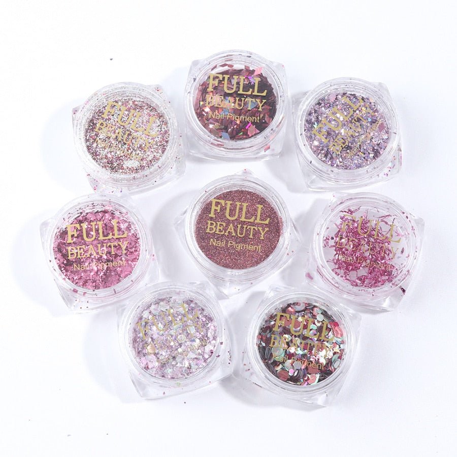 8 Box Mix Glitter Nail Art Powder Flakes Set - AmiraMart