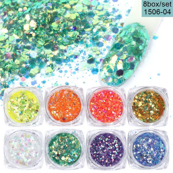 8 Box Mix Glitter Nail Art Powder Flakes Set - AmiraMart