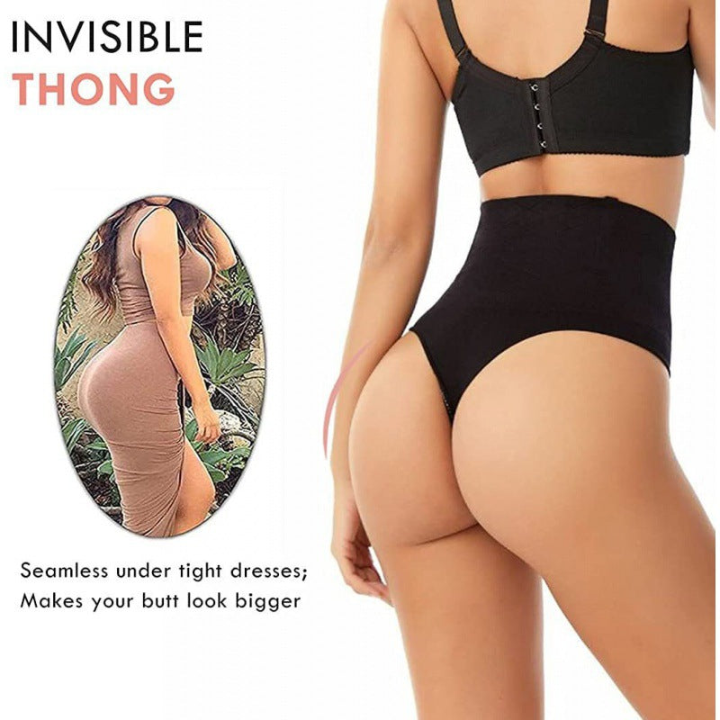 Black invisible thong with promotional text on a white background