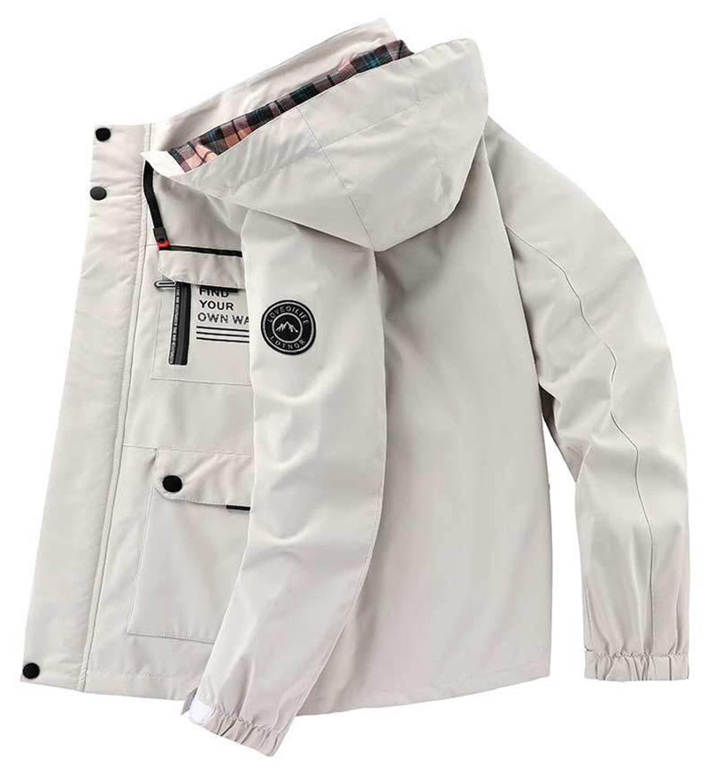 White jacket with plaid lining on a white background