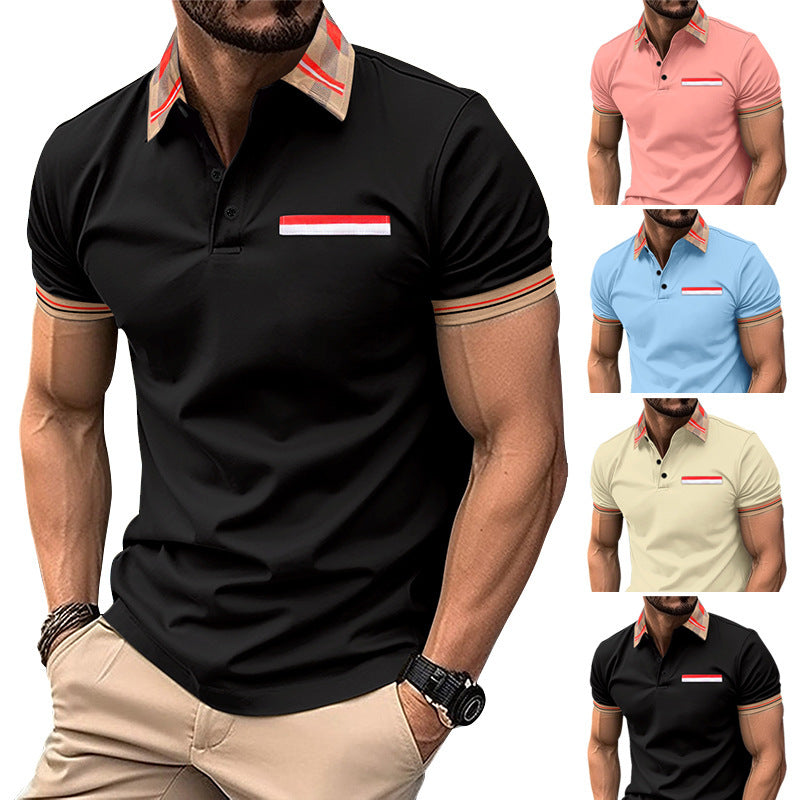Striped Polo-Collar T-Shirt – Color-Matched Versatile Top - AmiraMart