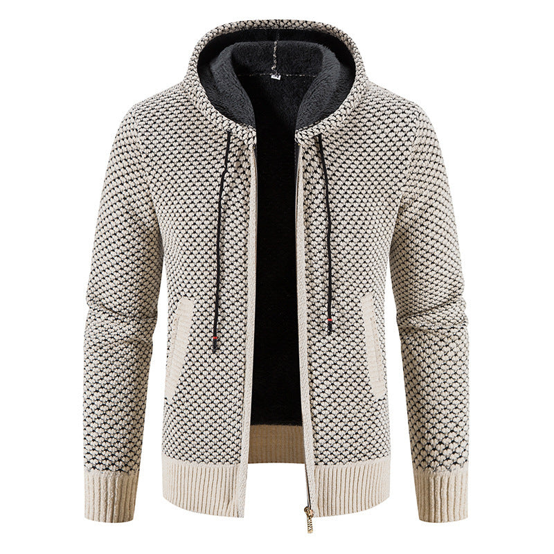 Knitted hoodie with a zipper on a white background