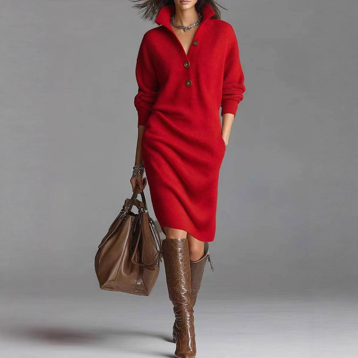 Cozy Knit Sweater Dress for Women - AmiraMart