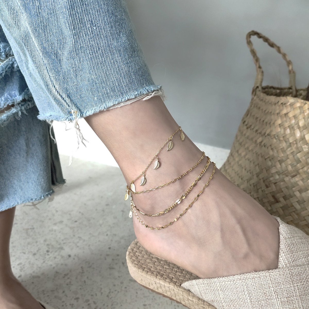 925 silver leaf leaf anklet - AmiraMart