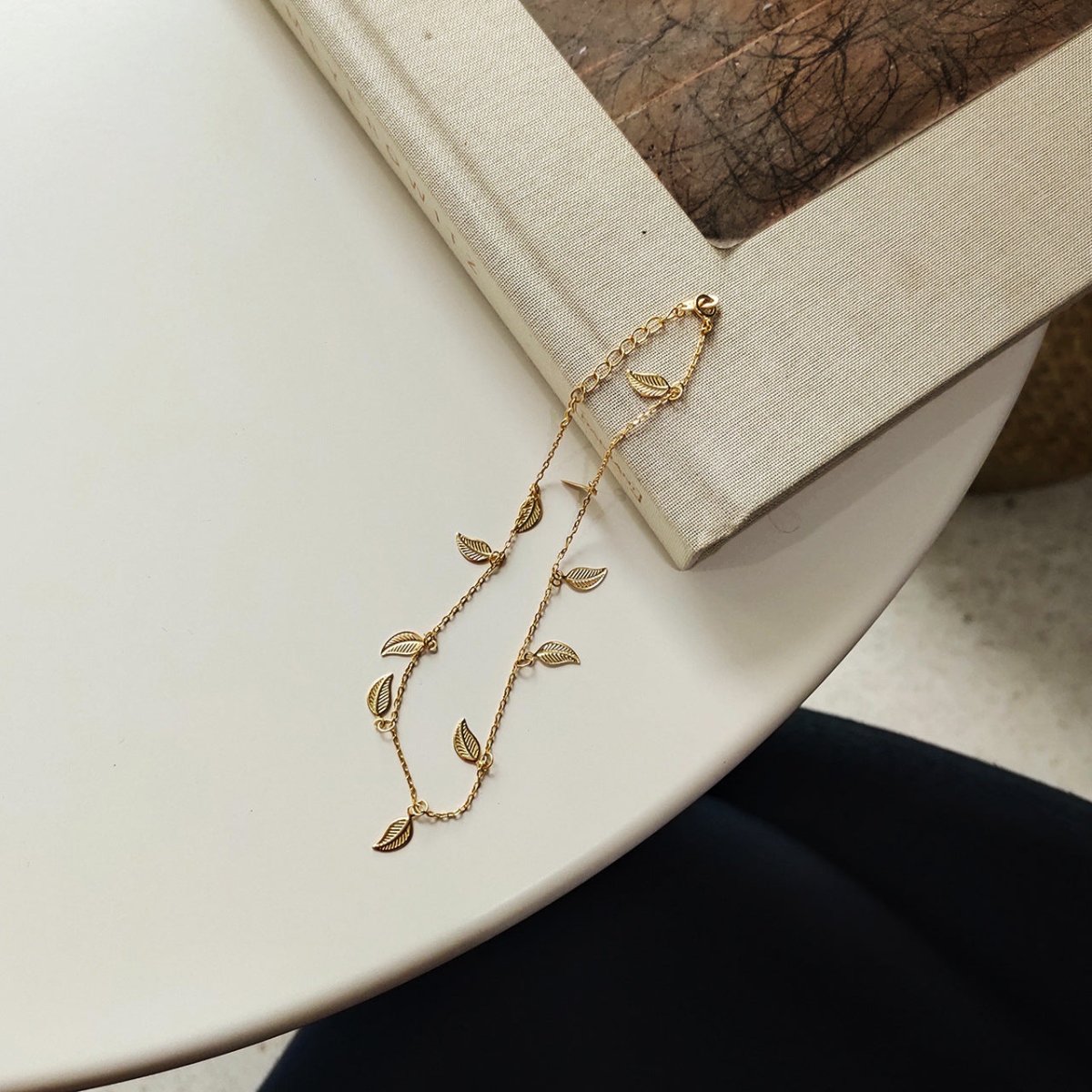 925 silver leaf leaf anklet - AmiraMart