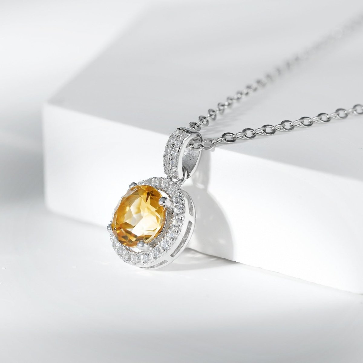 925 Silver With Natural Yellow Crystal Necklace - AmiraMart