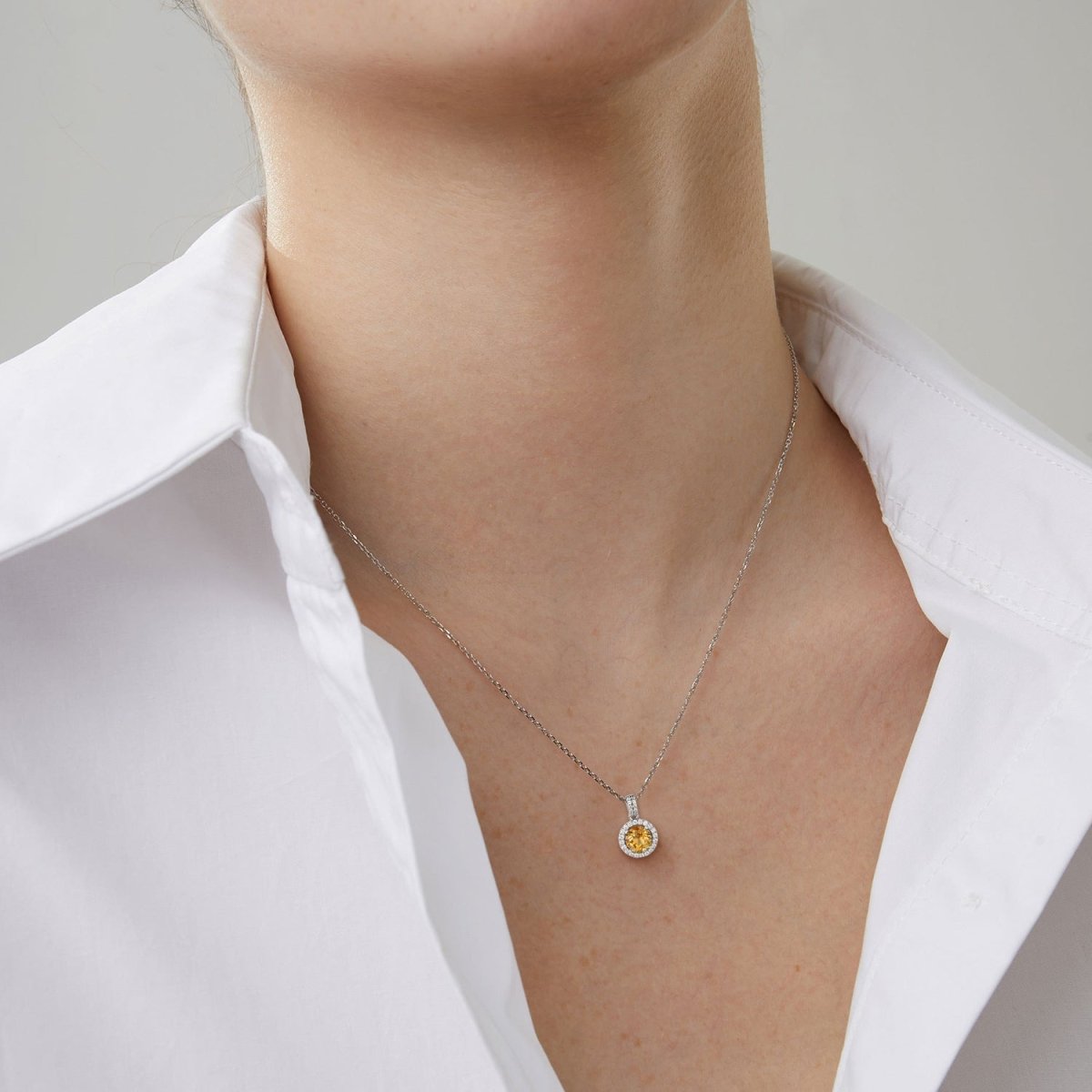 925 Silver With Natural Yellow Crystal Necklace - AmiraMart