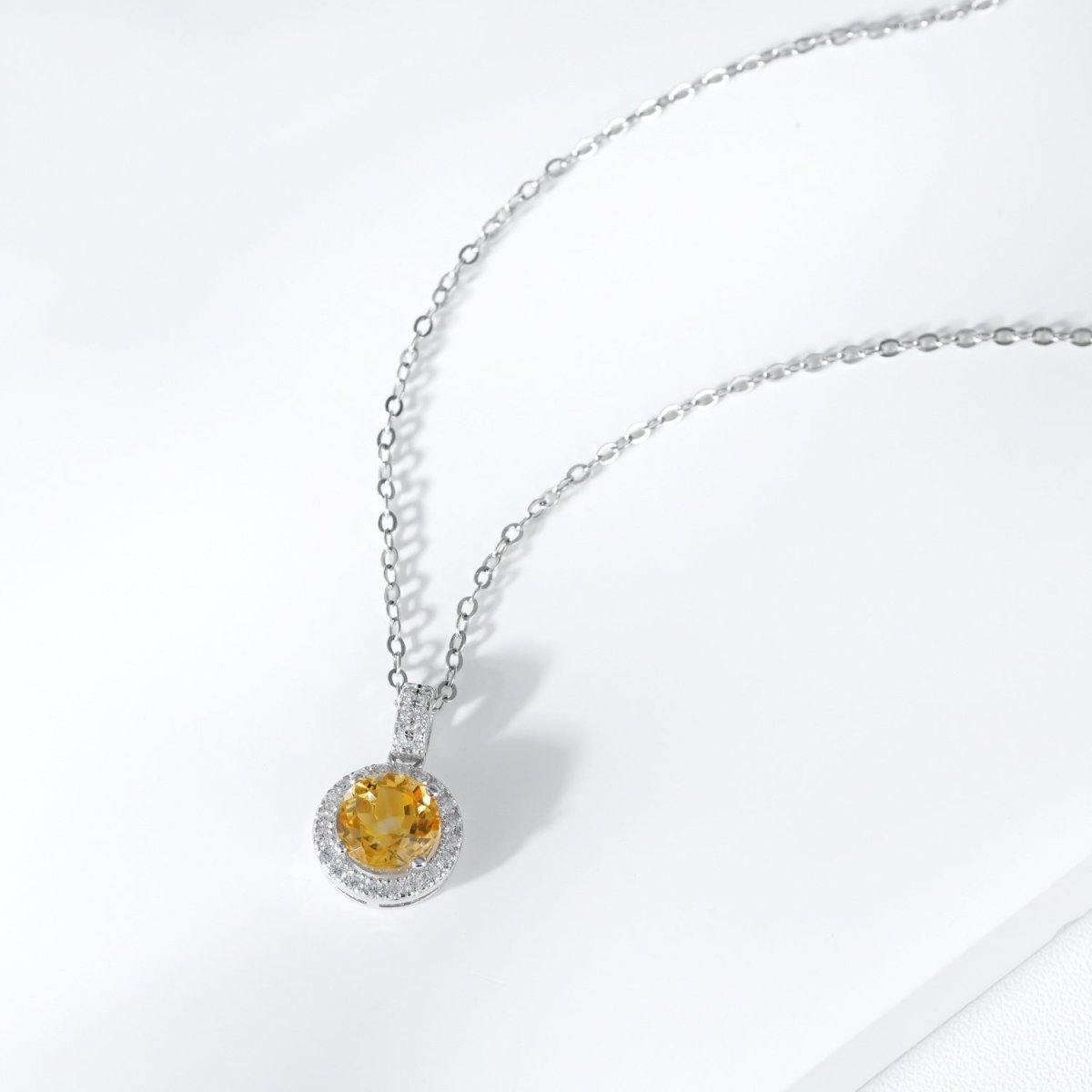 925 Silver With Natural Yellow Crystal Necklace - AmiraMart