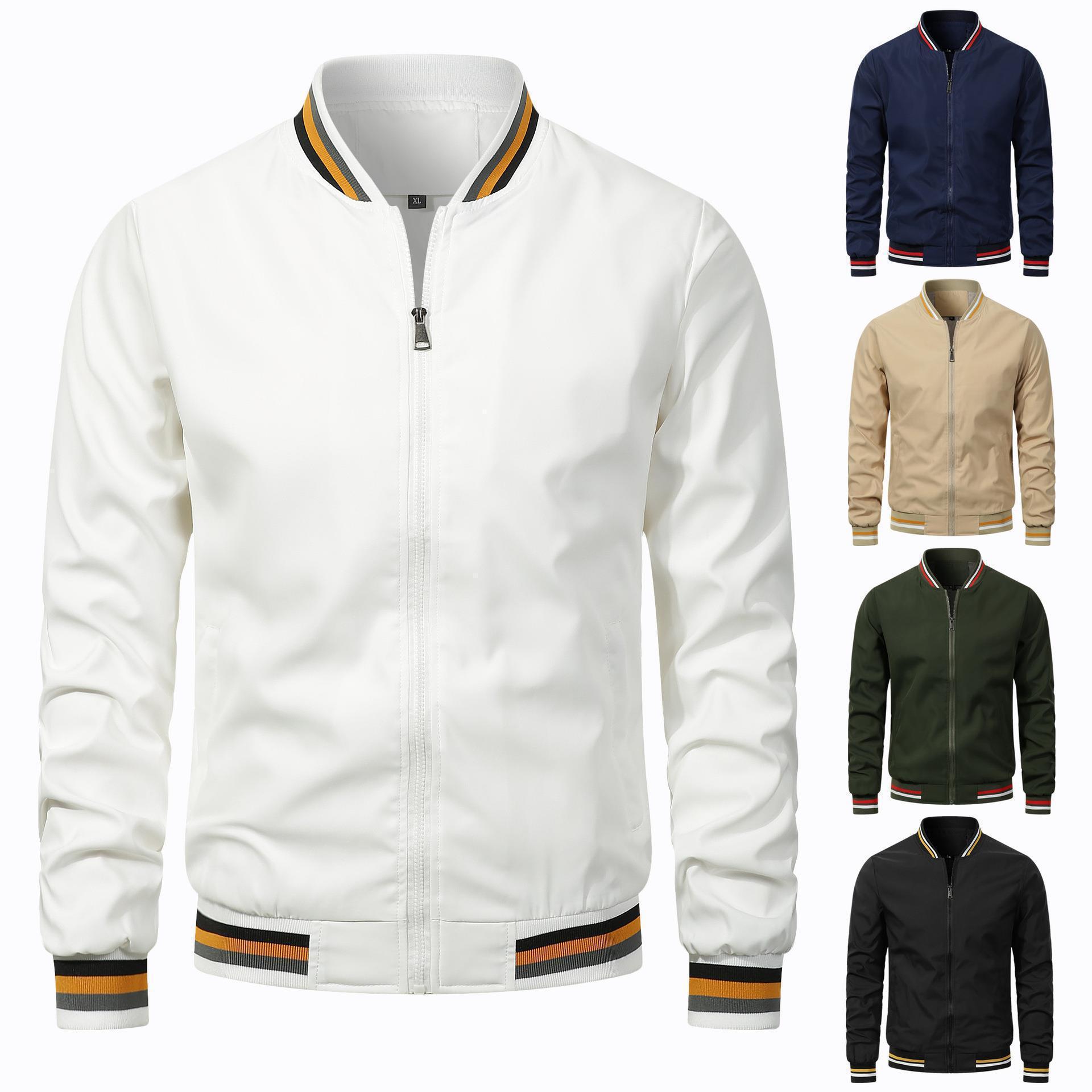 White bomber jacket with color options displayed on a white background