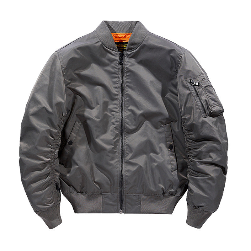 Gray bomber jacket on a white background
