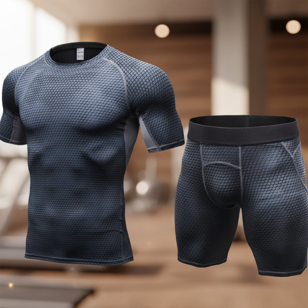 Compression shirt and shorts set on a white background