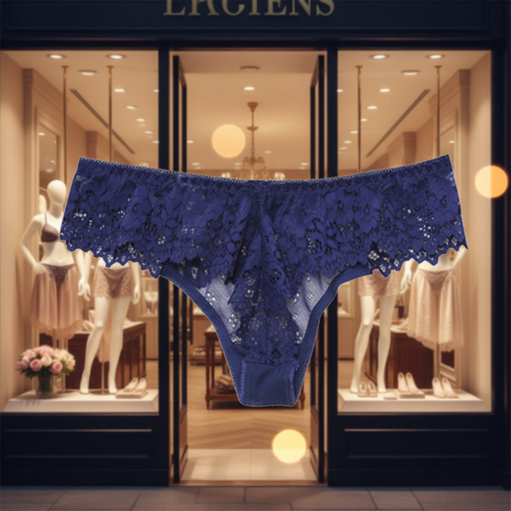 Blue lace underwear on a white background