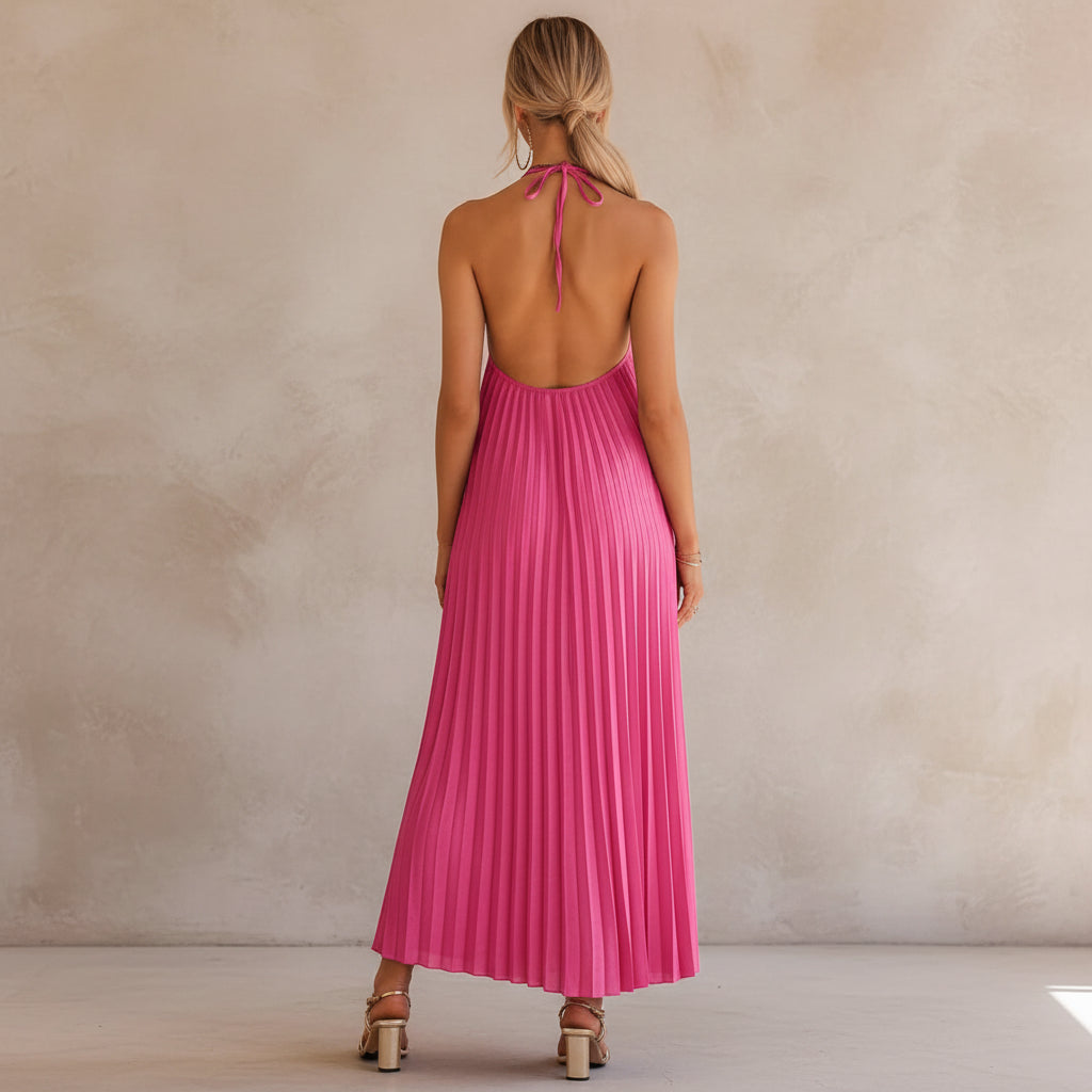 A - Line Pleated Dress – Summer Suspender Beach Maxi - AmiraMart