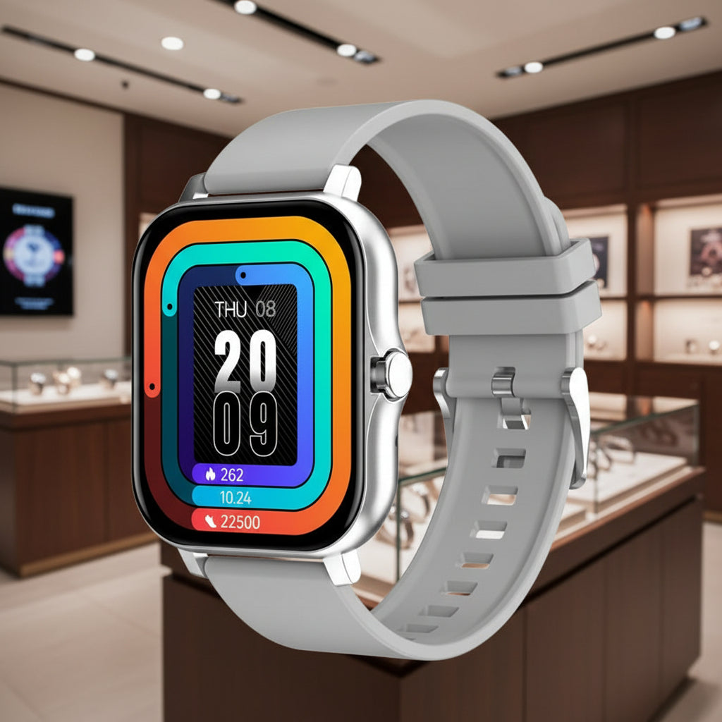 Smartwatch with a colorful display on a white background