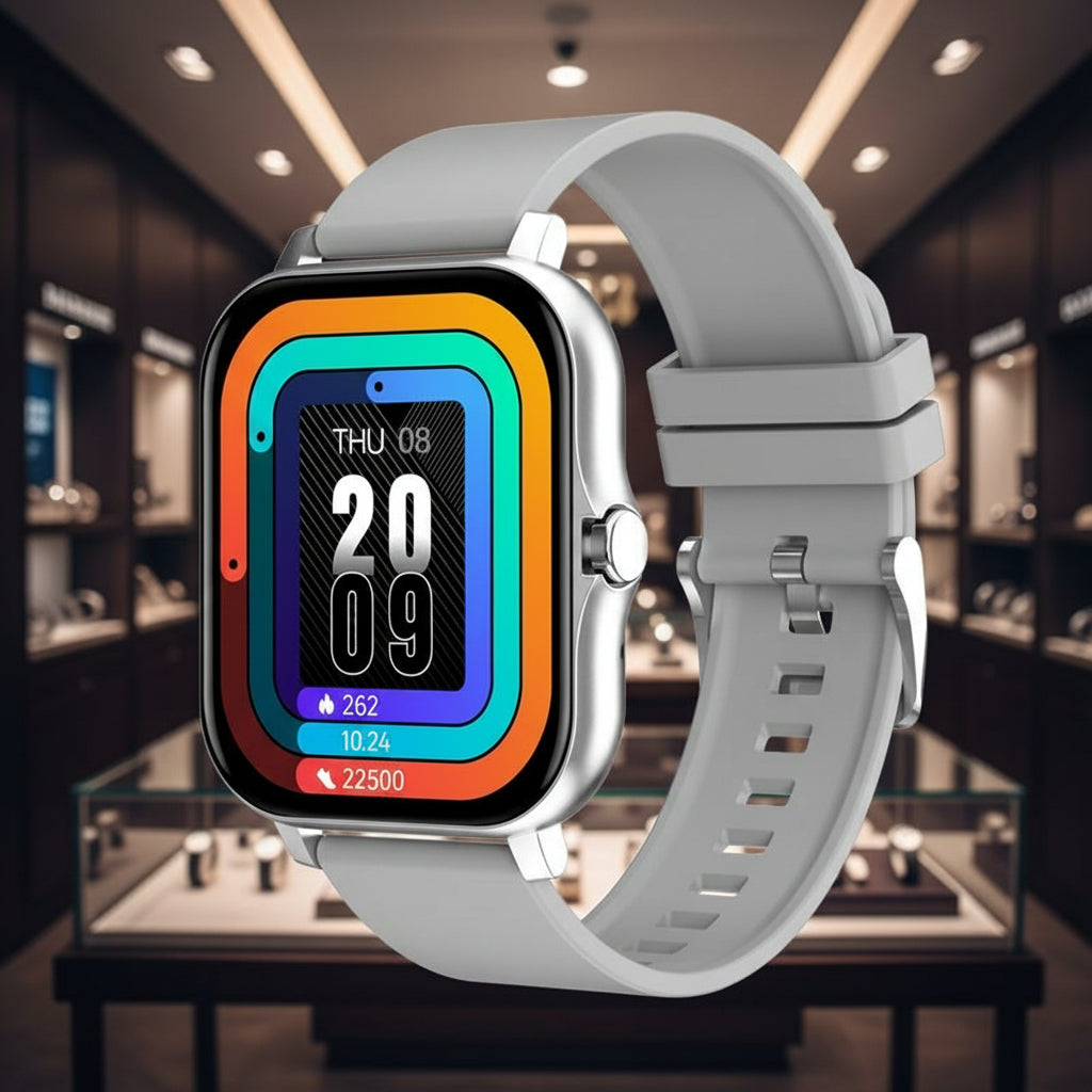 Smartwatch with a colorful display on a white background
