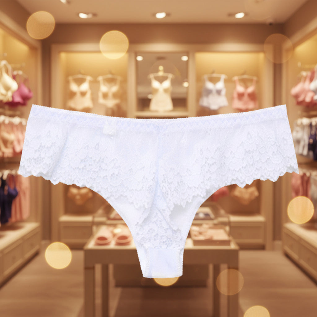 White lace underwear on a white background