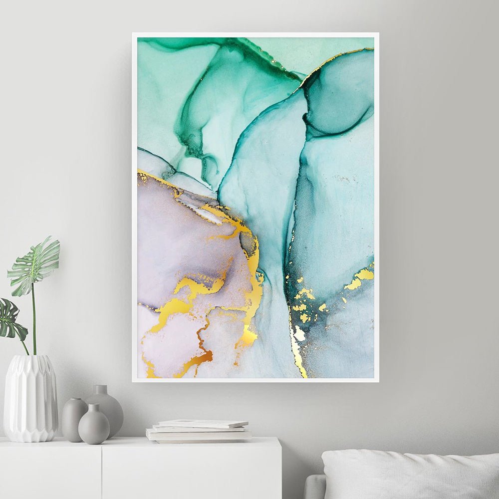 Abstract Green Gold Foil Canvas - AmiraMart