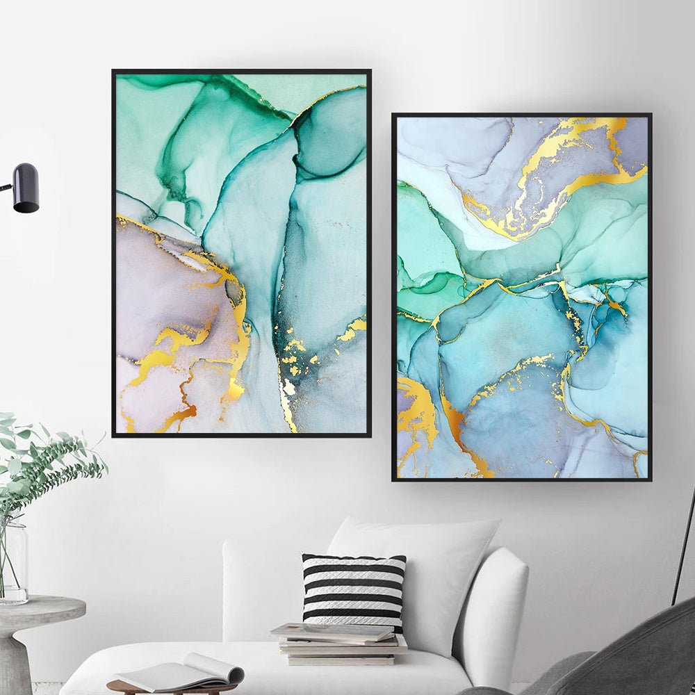 Abstract Green Gold Foil Canvas - AmiraMart